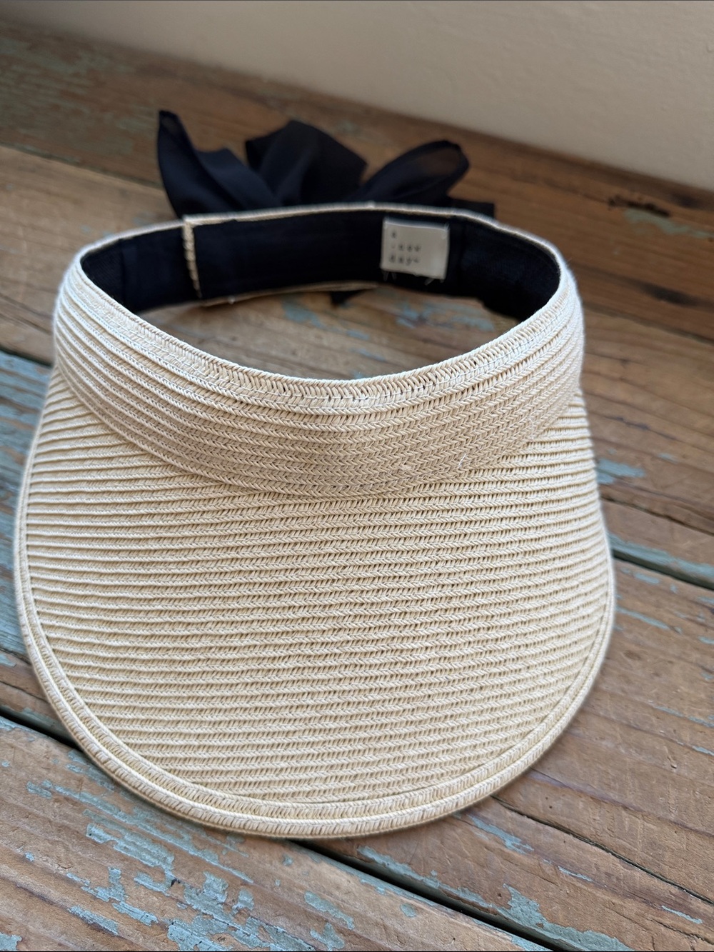 a new day Beige Woven Visor with Black Ribbon